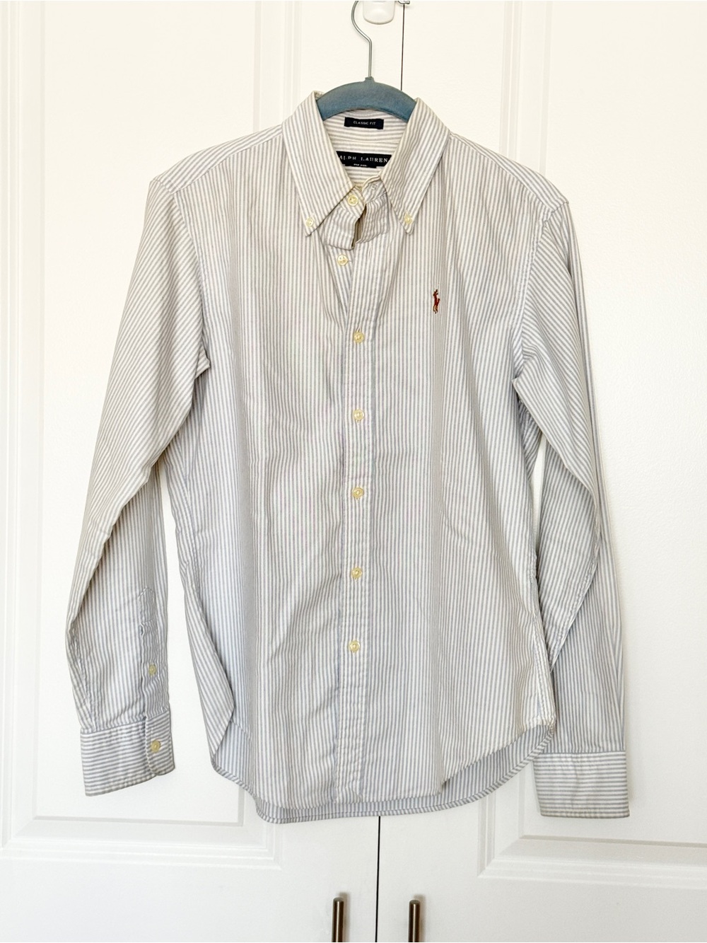 Ralph Lauren Classic Fit Blue White Stripe Oxford Button Down Shirt Women's Sz 6